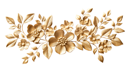 Ornamental floral arrangement with blossoms, branches and leaves, cut out transparent