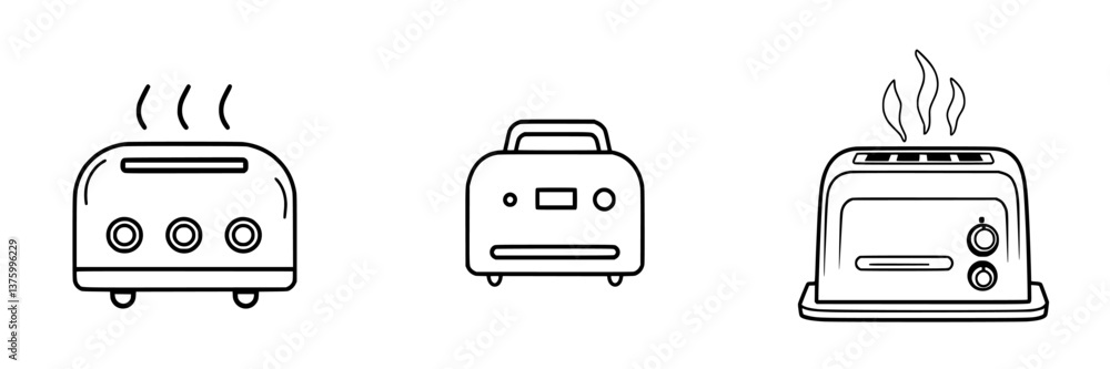 Poster different styles of toasters displayed against a simple background, showcasing modern and classic de