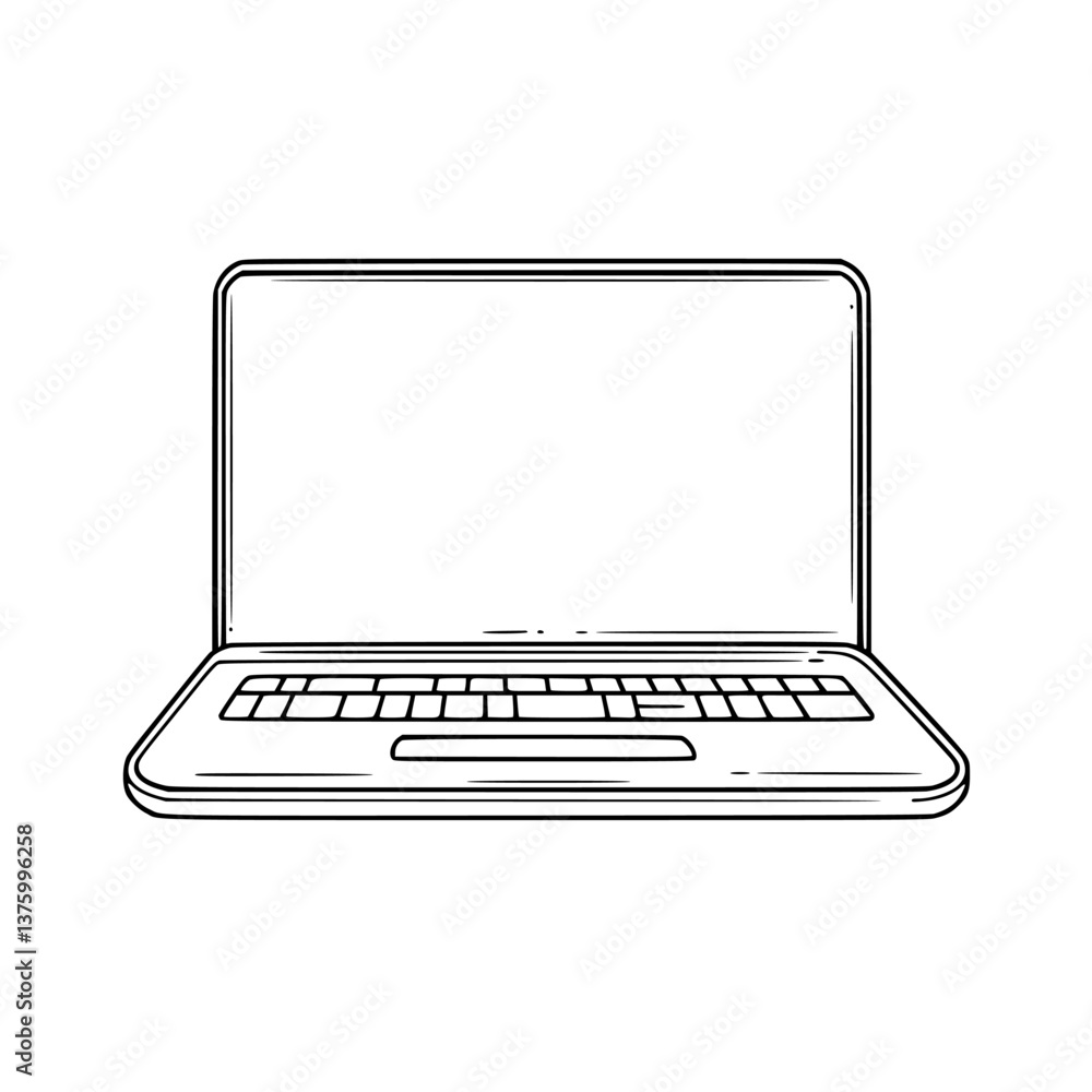 Poster modern laptop design with open screen displayed on a desk showcasing sleek technology and minimalist