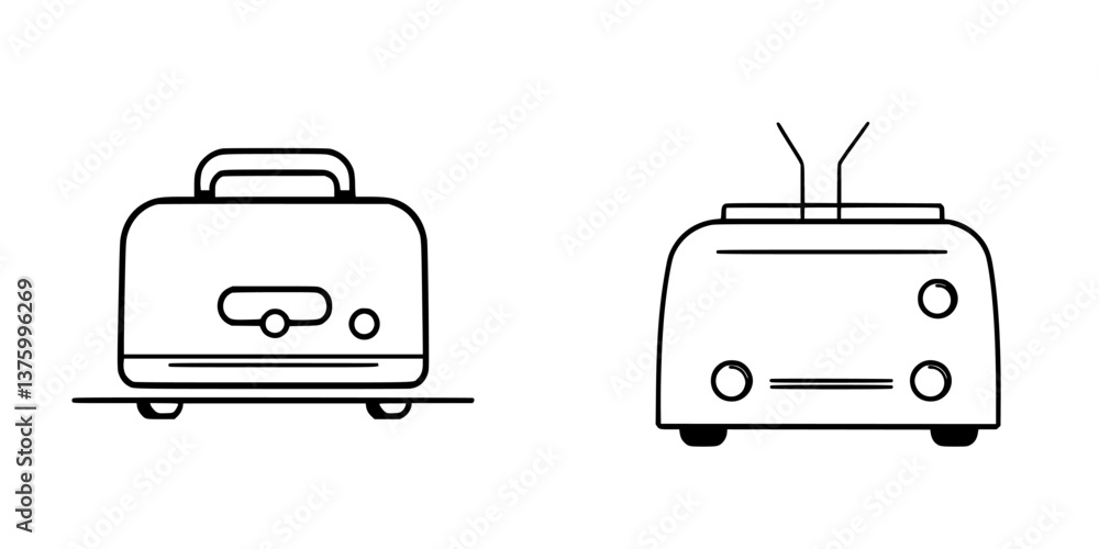 Poster two distinct designs of toasters displaying unique features and styles in a minimalist presentation