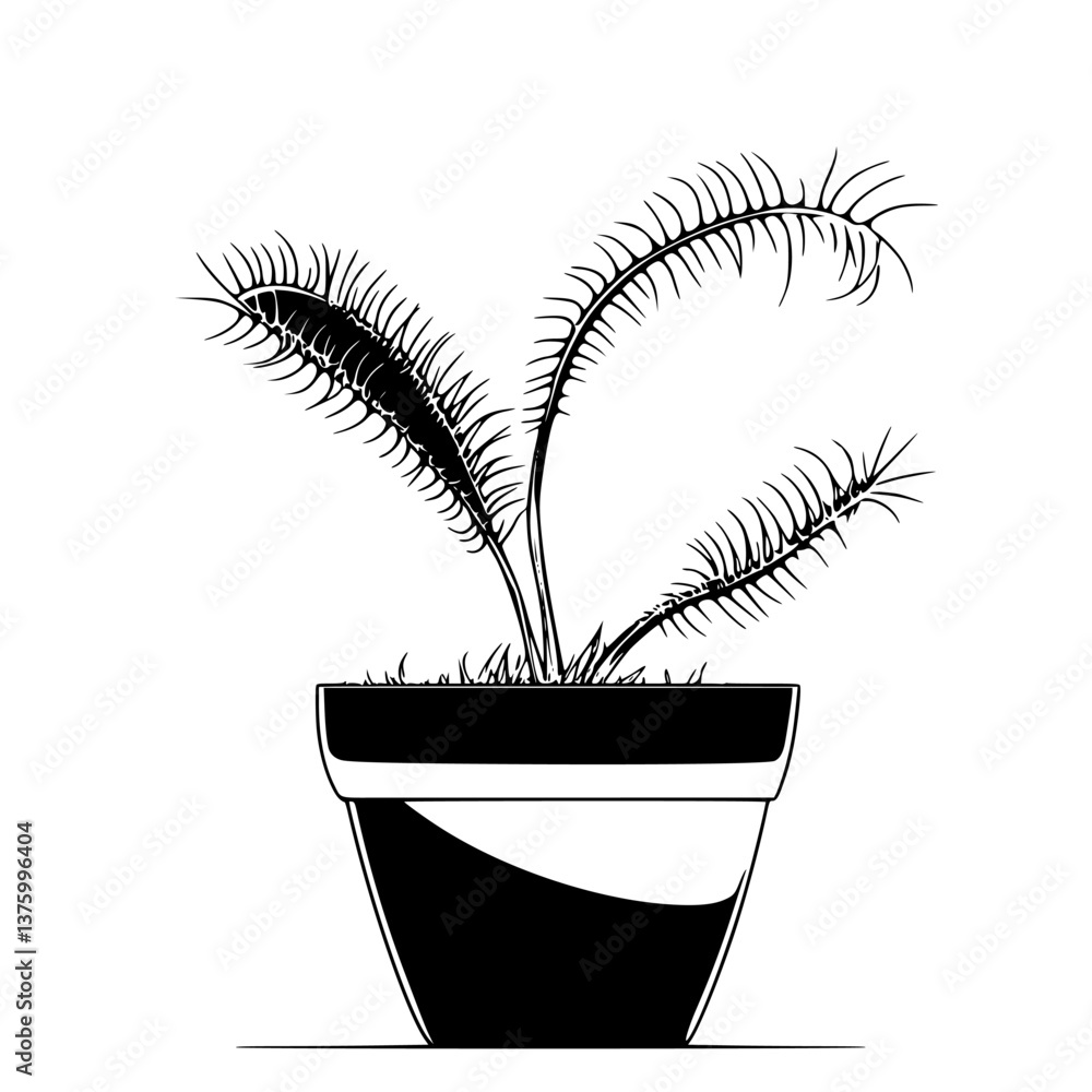 Poster unique carnivorous plant in a modern pot displaying its distinct features and growth patterns