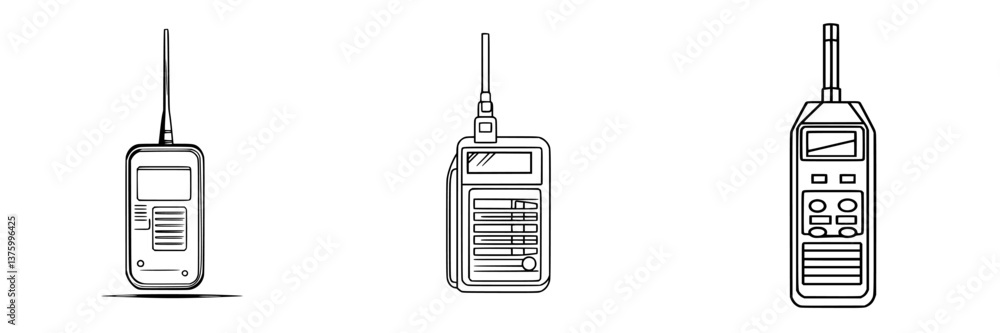 Poster various types of two-way radios displayed in a clean and simple design format
