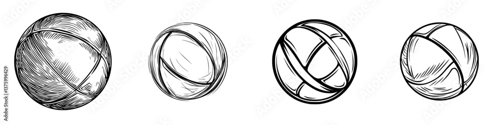 Poster collection of unique ball designs showcasing different styles and textures in a creative composition