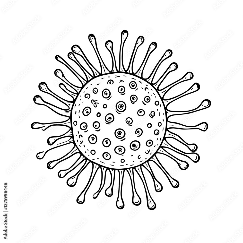 Poster illustration of a virus structure highlighting its unique features and surface characteristics