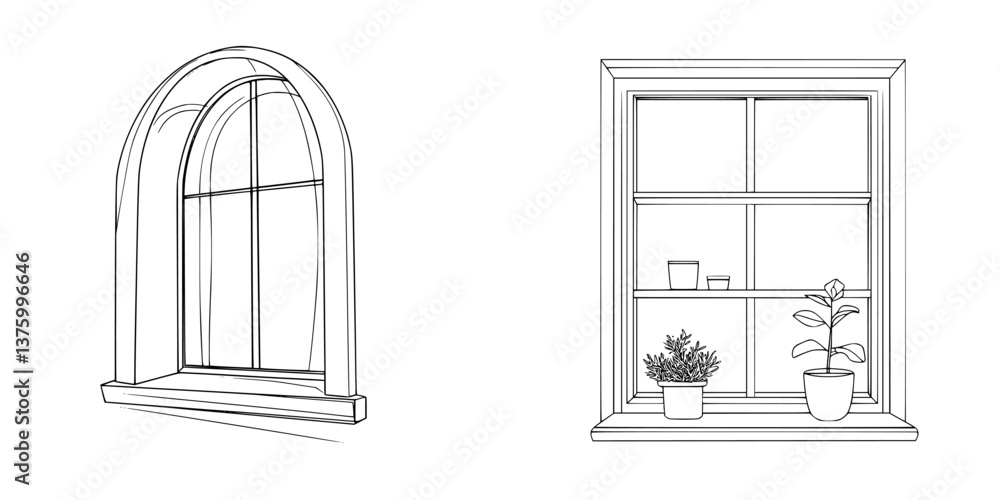 Poster different styles of windows showcasing minimalist design in a modern home setting