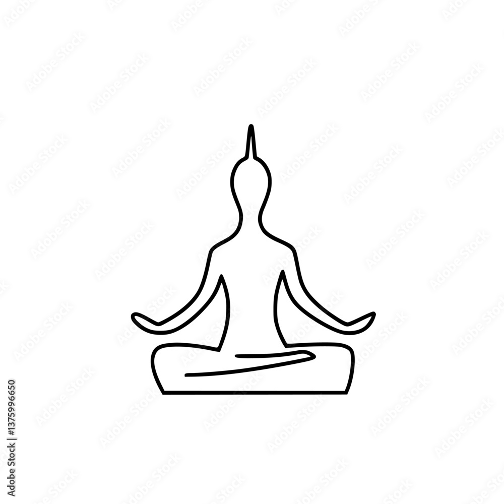 Poster outline of a seated person meditating with a calm expression in a minimalist style