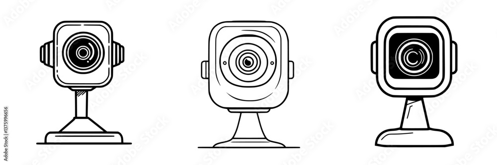 Poster artistic sketches of three distinct camera designs showcasing different styles and perspectives in a