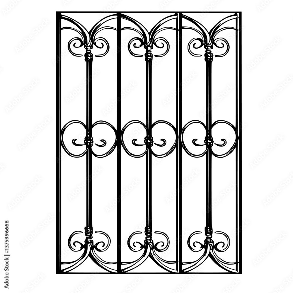 Poster elegant wrought iron gate design featuring intricate scrollwork and patterns for architectural aesth
