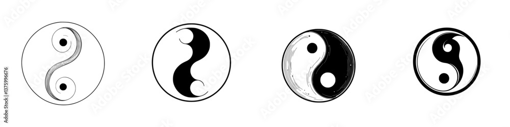 Poster various designs of the yin and yang symbol showcasing different artistic interpretations and styles