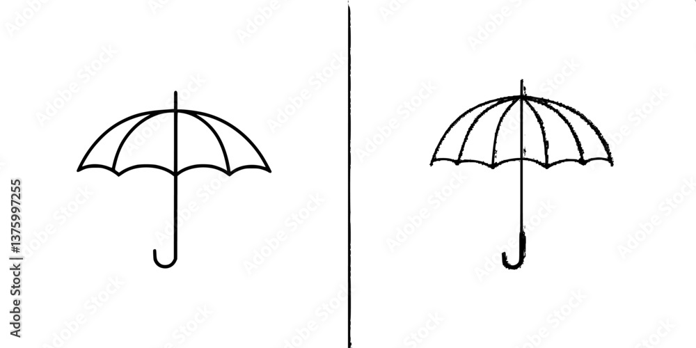 Poster umbrellas illustrated with simple lines showing different designs set against a plain background