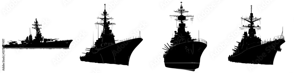 Poster battleships of various classes sailing through open waters in a naval formation during daylight hour