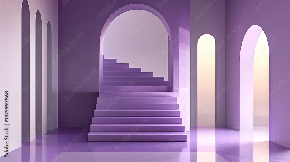 Poster geometric abstract scene with purple color scheme and sharp diagonal stripes