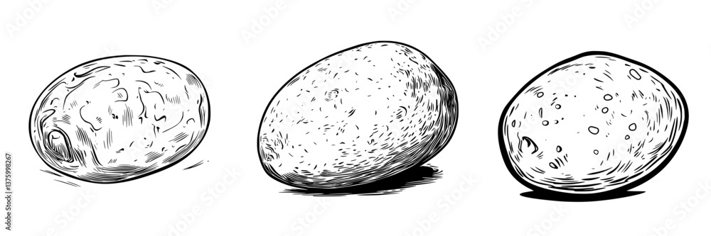 Poster three distinct pebbles resting on a flat surface showcasing unique textures and shapes in a monochro