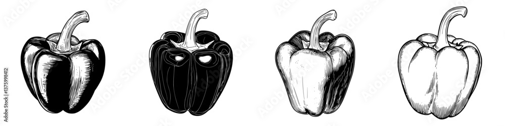 Poster bell peppers in various colors and styles showcasing their distinct shapes and textures in a creativ