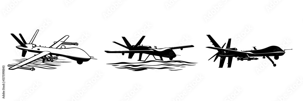 Poster various types of drones displayed in a simple design style showcasing their features and flight capa