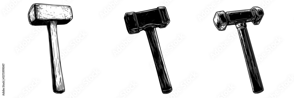 Poster various styles of hammers displayed, showcasing unique designs and materials used in craftsmanship a
