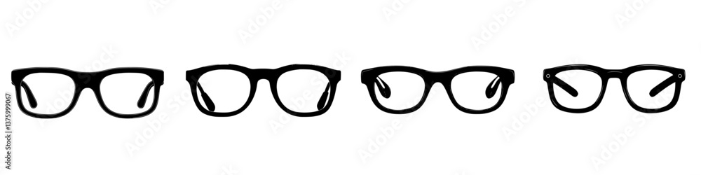 Poster unique styles of glasses displayed in a row showcase different designs and frame shapes for eyewear 