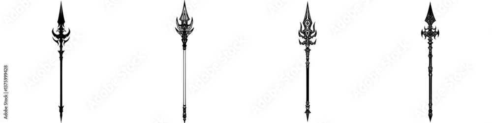 Poster decorative spears arranged in a row showcasing intricate designs for artistic display