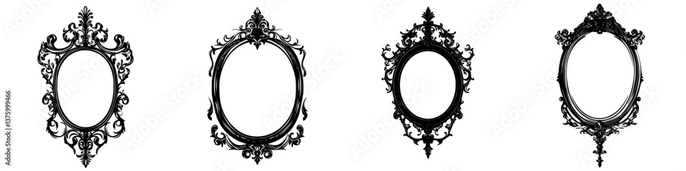 Poster elegant vintage decorative mirrors in different styles arranged in a row for display or design inspi