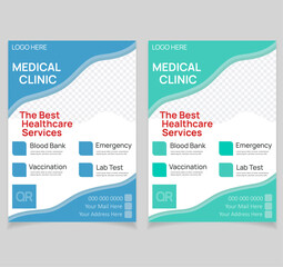 Modern Medical Healthcare Flyer Poster Layout. Simple medical poster or flyer pamphlet brochure editable photo background .