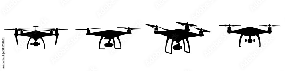 Poster different types of drones showcasing modern aerial technology and design from various angles in silh