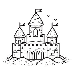 Sandcastle. Summer Sand castle Vector illustration isolated and icon Simple illustration for coloring book 