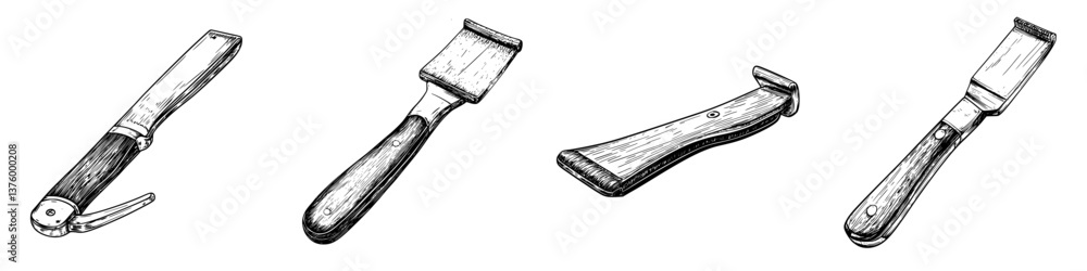 Poster various types of hand tools showcasing wooden handles and different blade shapes in a workshop setti