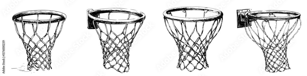 Poster various basketball hoops displayed in different angles illustrating their designs and structure whil