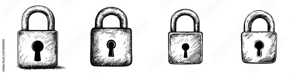 Aufkleber illustration of different styles of padlocks in a linear arrangement showcasing security concepts