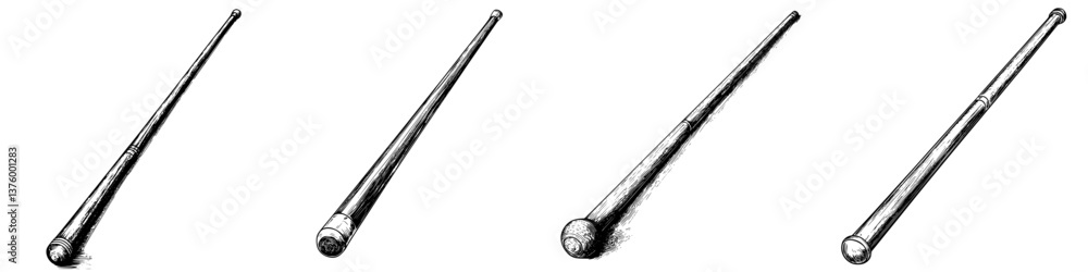 Poster different angles of a baseball bat resting on a flat surface, showcasing its design and texture unde
