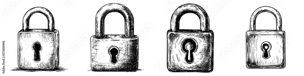Poster various types of locks displayed in a row showcasing different designs and styles for security appli