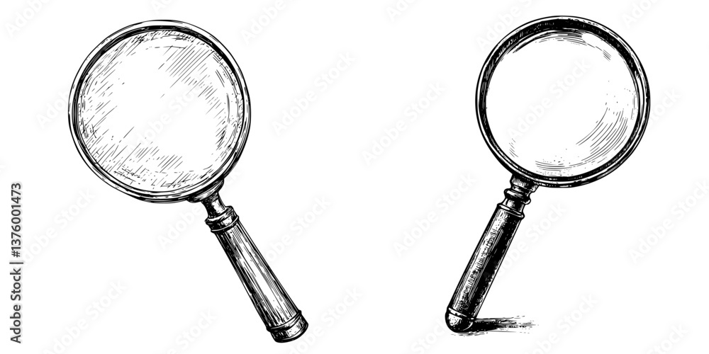Aufkleber exploring intricate details with magnifying glasses on a plain background showing varied textures an