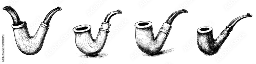 Poster unique collection of artistic smoking pipes displayed in a row with distinct designs and textures