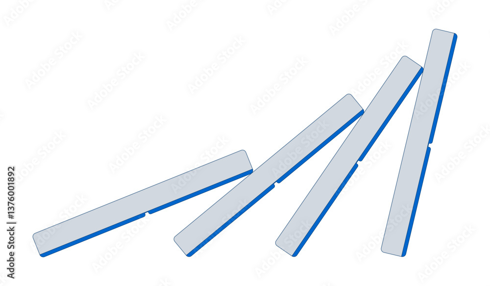 Poster domino effect chain reaction 2d cartoon object. crisis impact, cascading failure. visual metaphor. d