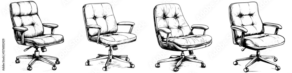Poster office chairs displayed in various styles, showcasing ergonomic designs and functionalities for comf