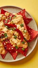 Spicy Red Nachos with Creamy Cheese Sauce