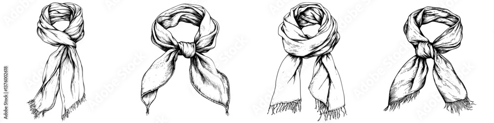 Poster different styles of scarves neatly arranged showcasing various tying techniques and designs for fall