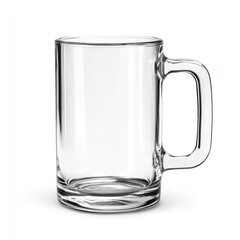 Empty Clear Glass Beer Mug with Handle on White Background
