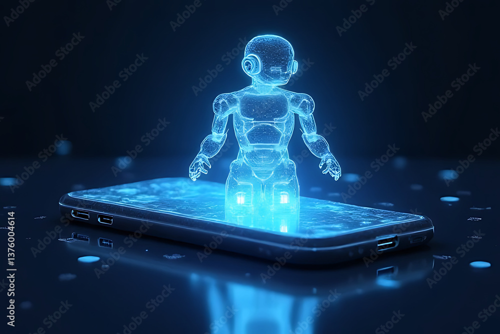 Poster futuristic robot interaction digital space 3d animation modern technology low angle innovation