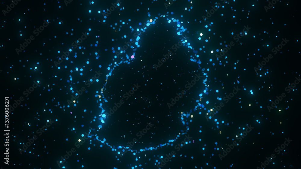 Poster futuristic digital visualization of mauritius map composed of glowing blue particles. the abstract c