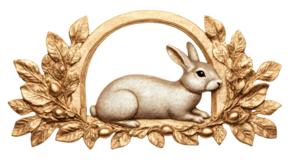 Decorative rabbit, frame, easter, elegant, golden, isolated, cut out transparent