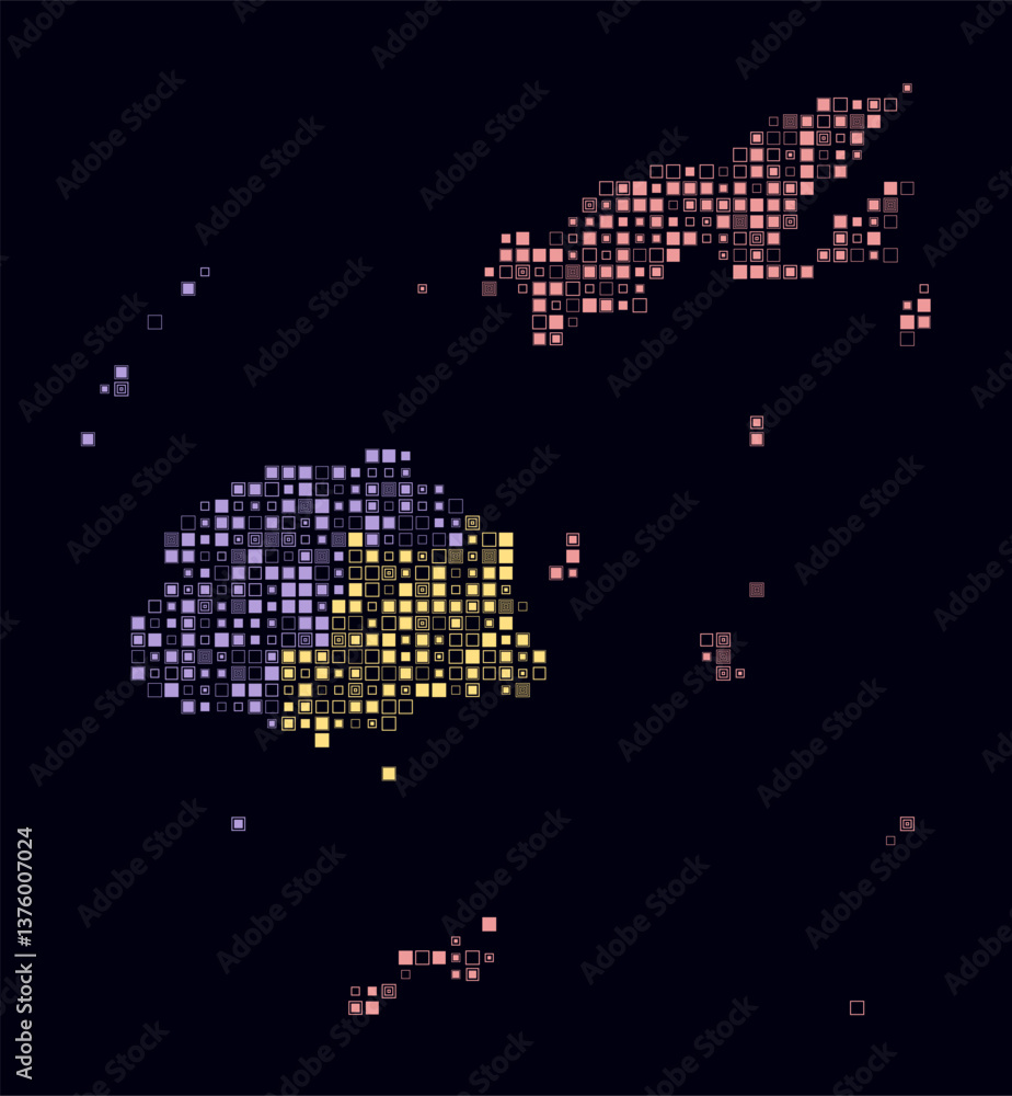 Poster fiji, shape of the country build of colored cells. digital style map of the fiji on dark background.