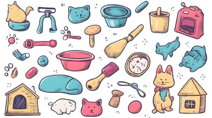 Professional Pet Shop and Veterinary Supplies - Food Bowl, Toys, Bed