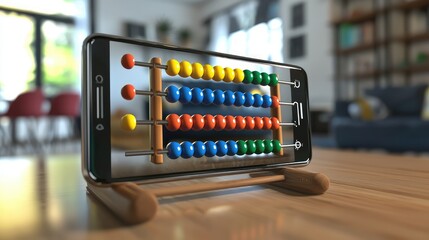A digital abacus simulation on a phone screen with animated beads.