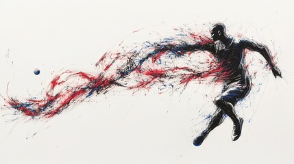 Athlete Capturing Movement With Ballpoint Pen and Generating Lines of Computer Code in Creative Expression