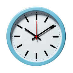 Clock with Light Blue Frame, Red Second Hand, transparent background.