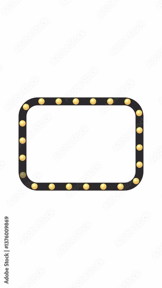 Poster rectangular frame bordered with glowing light bulbs 2d vertical animation. retro sale announcement. 