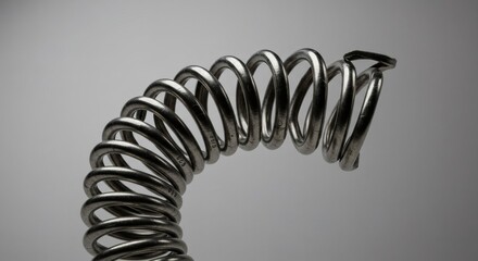 Coiled Metal Spring Close-up on Gradient Background Industrial Part