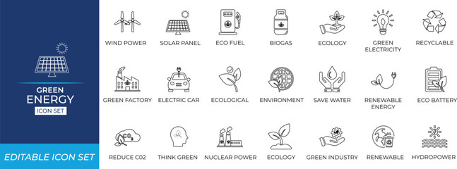 Green Energy line Icon Set 