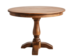 Rustic wooden table for dining and home decor on a transparent background, cut out